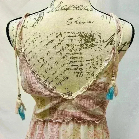 Blue B Collection Women Boho Ruffle Patchwork Floral Mini Dress Size L - Picture 10 of 16